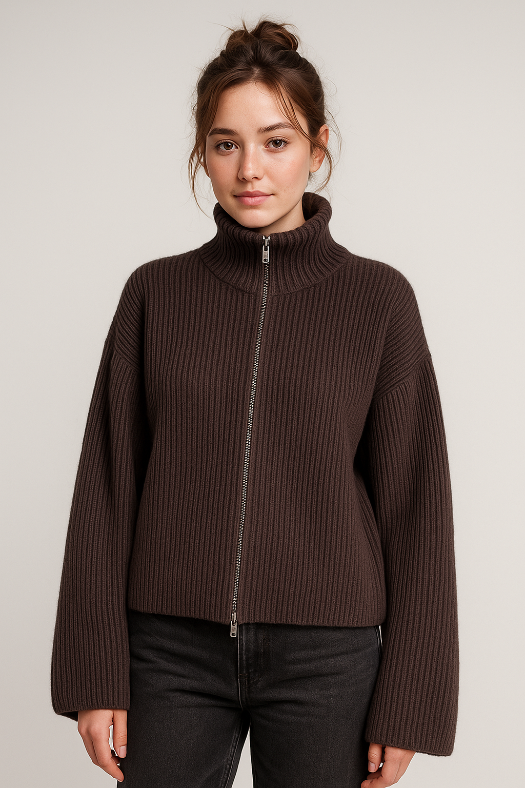 Damesvest van gebreid materiaal