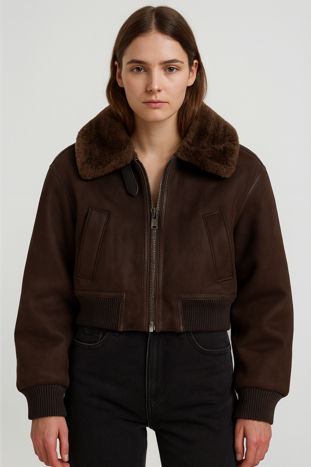 Korte damesjas van synthetische materialen