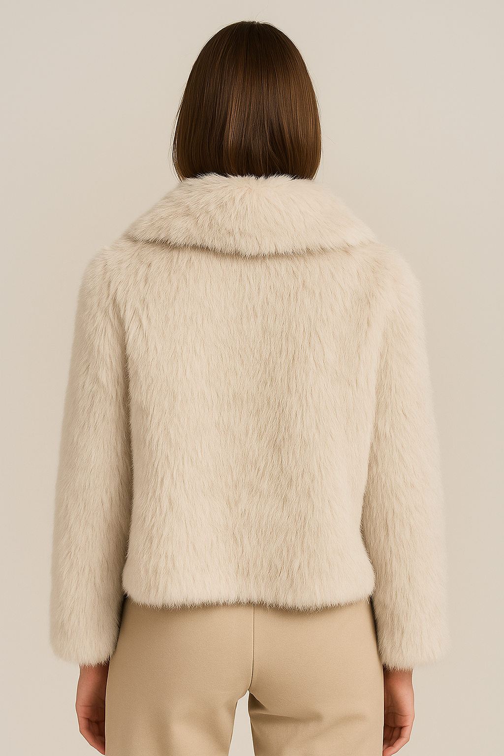 Jasnobeżowy krótki płaszcz damski z klapami